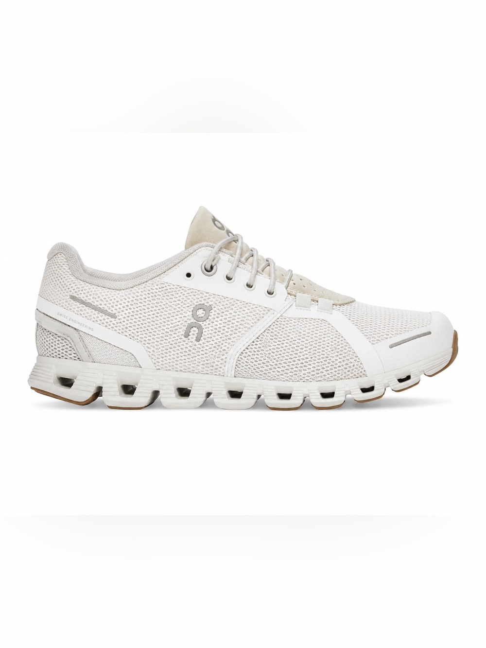 On Running White Mesh Cloudrunning Shoes with Tan Accents
